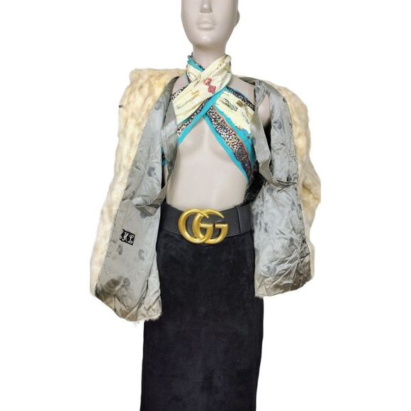 Antique 1920's/30's Sagarsky's Beige Rabbit Fur Cuffed Wide Sleeve Mob Wife Coat - Picture 8 of 12